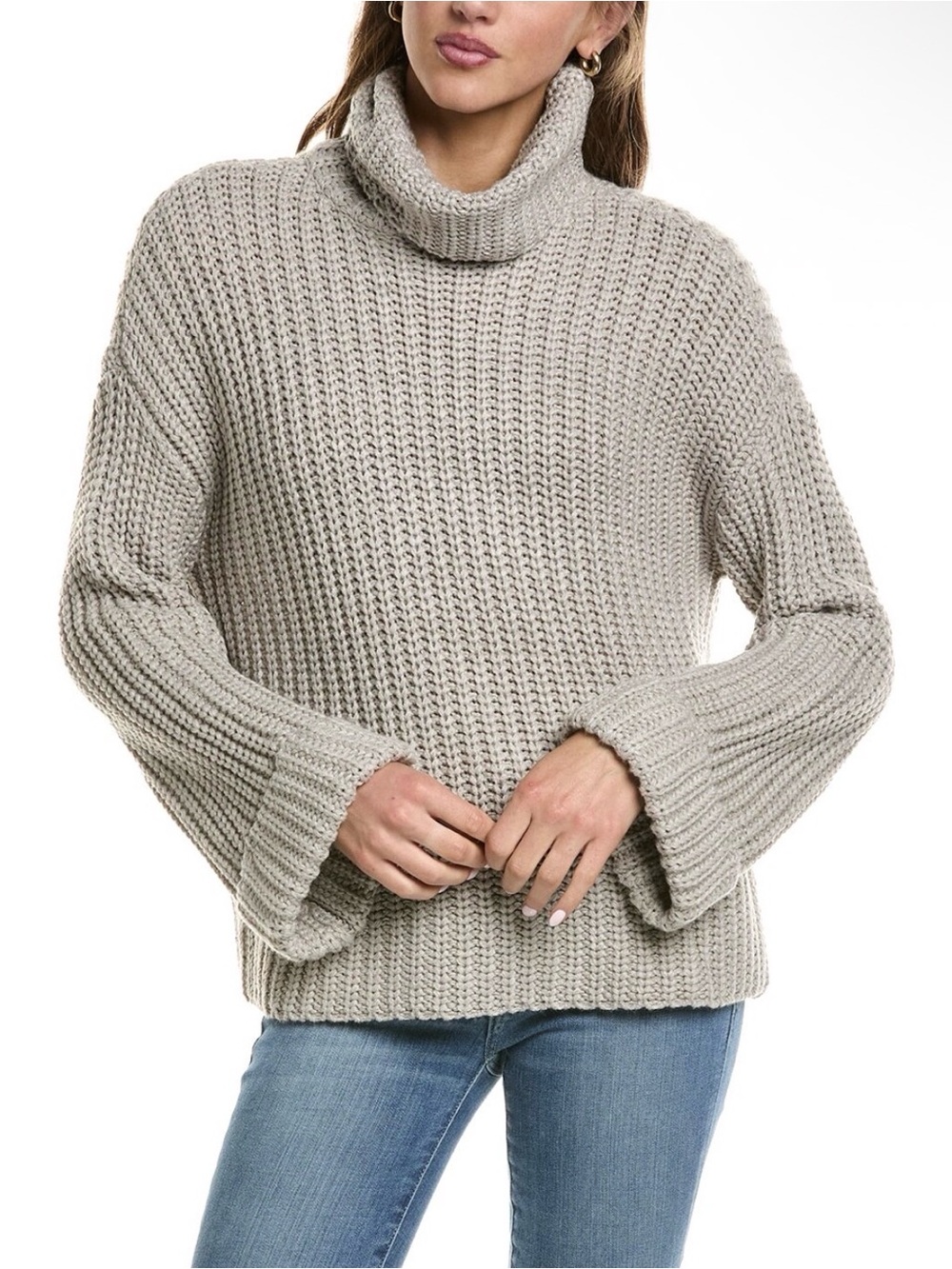 525 America Chunky Knit Turtleneck Sweater Taupe Heather NWT Sz S